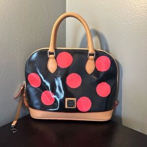 Dooney And Bourke Domed Handbag Black With Pink Polka Dots Patent Leather RARE